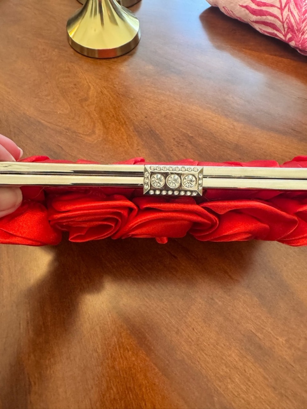 Elegant Red Satin Rose Clutch - Evening Bag - Picture 4 of 7